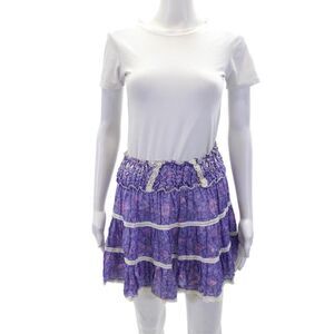 Sunday Tropez Womens Silk Lili Floral Ruffle Detail Mini Skirt Purple Size OS
